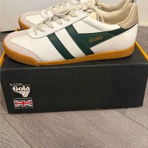Women’s Gola Elan White and Dark Green Leather Sneakers